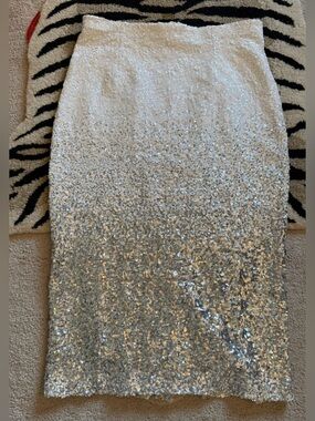 Dress the Population Stretch White to Silver Sequin Ombre Pencil Skirt EUC